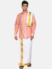 Men Artsilk Full Sleeve Shirt and Cotton Dothi with Angavastram Set
