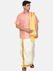 Men Half Sleeve Shirt Readymade Dhoti Angavastram Set