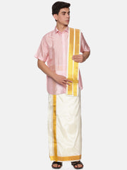 Men Half Sleeve Shirt Readymade Dhoti Angavastram Set