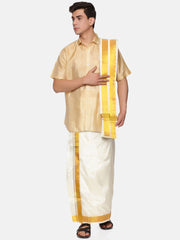 Men Half Sleeve Shirt Readymade Dhoti Angavastram Set