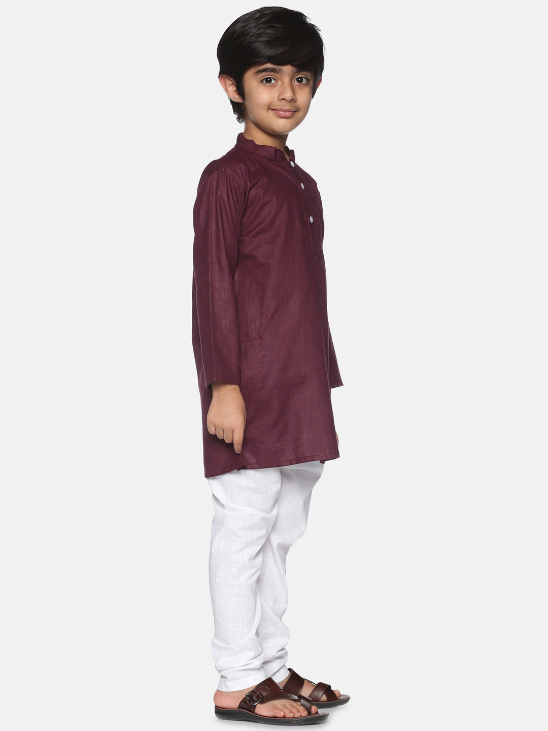 Boys Maroon Colour Cotton Kurta Pyjama Set