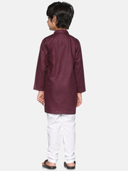 Boys Maroon Colour Cotton Kurta Pyjama Set