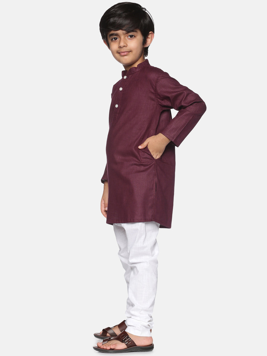 Boys Maroon Colour Cotton Kurta Pyjama Set