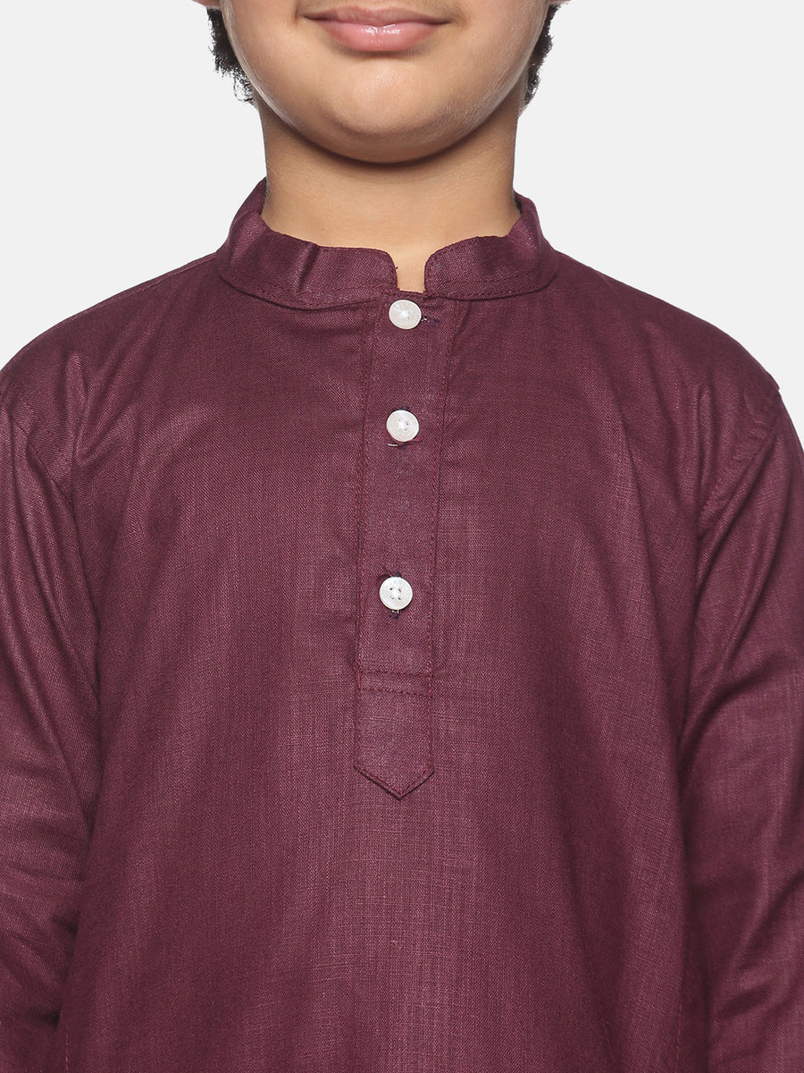 Boys Maroon Colour Cotton Kurta Pyjama Set