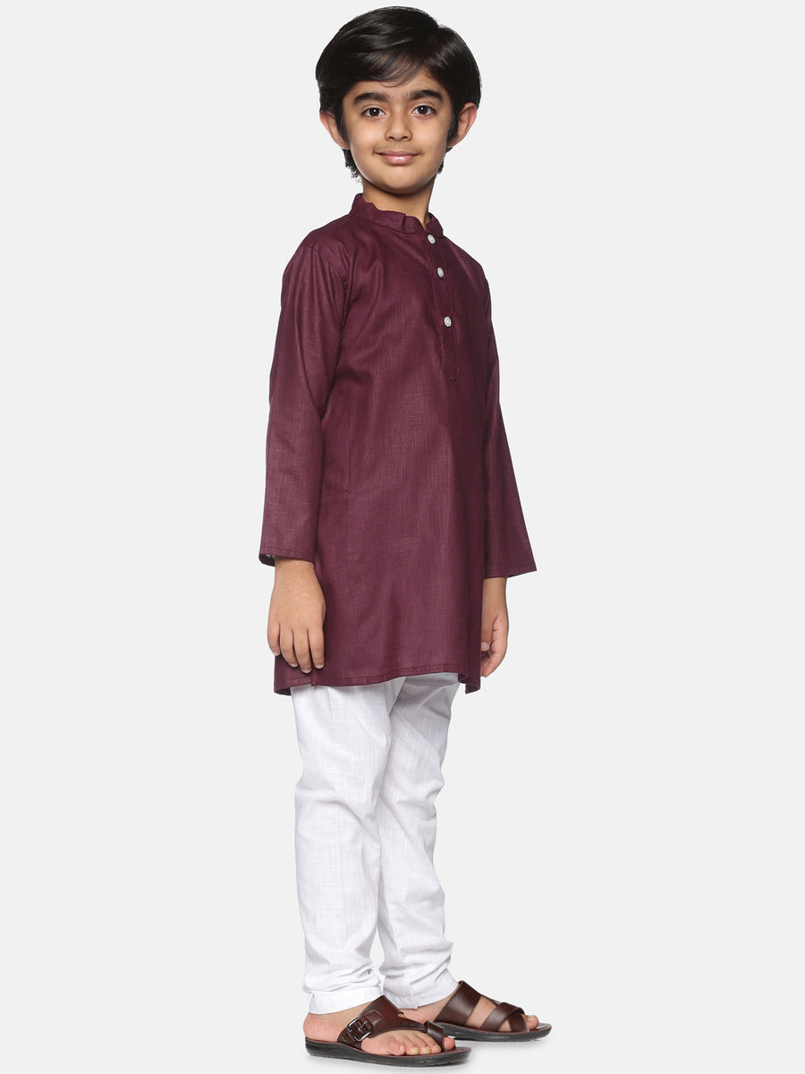 Boys Maroon Colour Cotton Kurta Pyjama Set