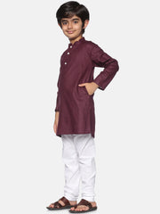 Boys Maroon Colour Cotton Kurta Pyjama Set