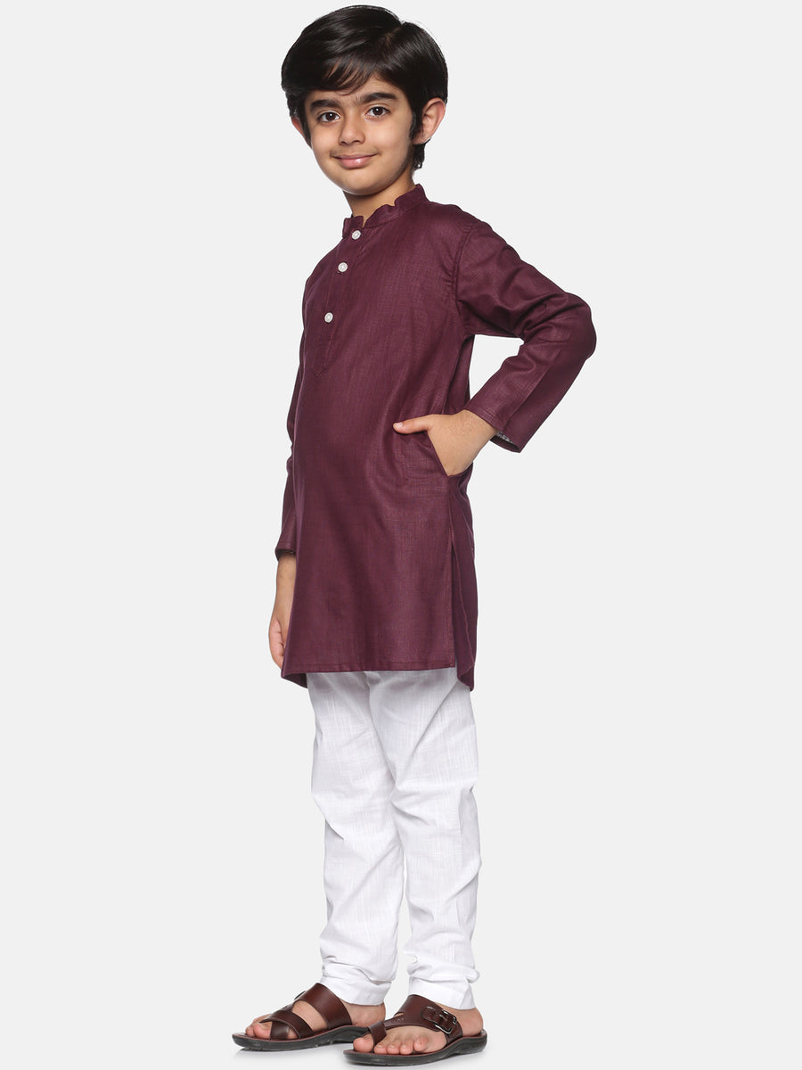 Boys Maroon Colour Cotton Kurta Pyjama Set