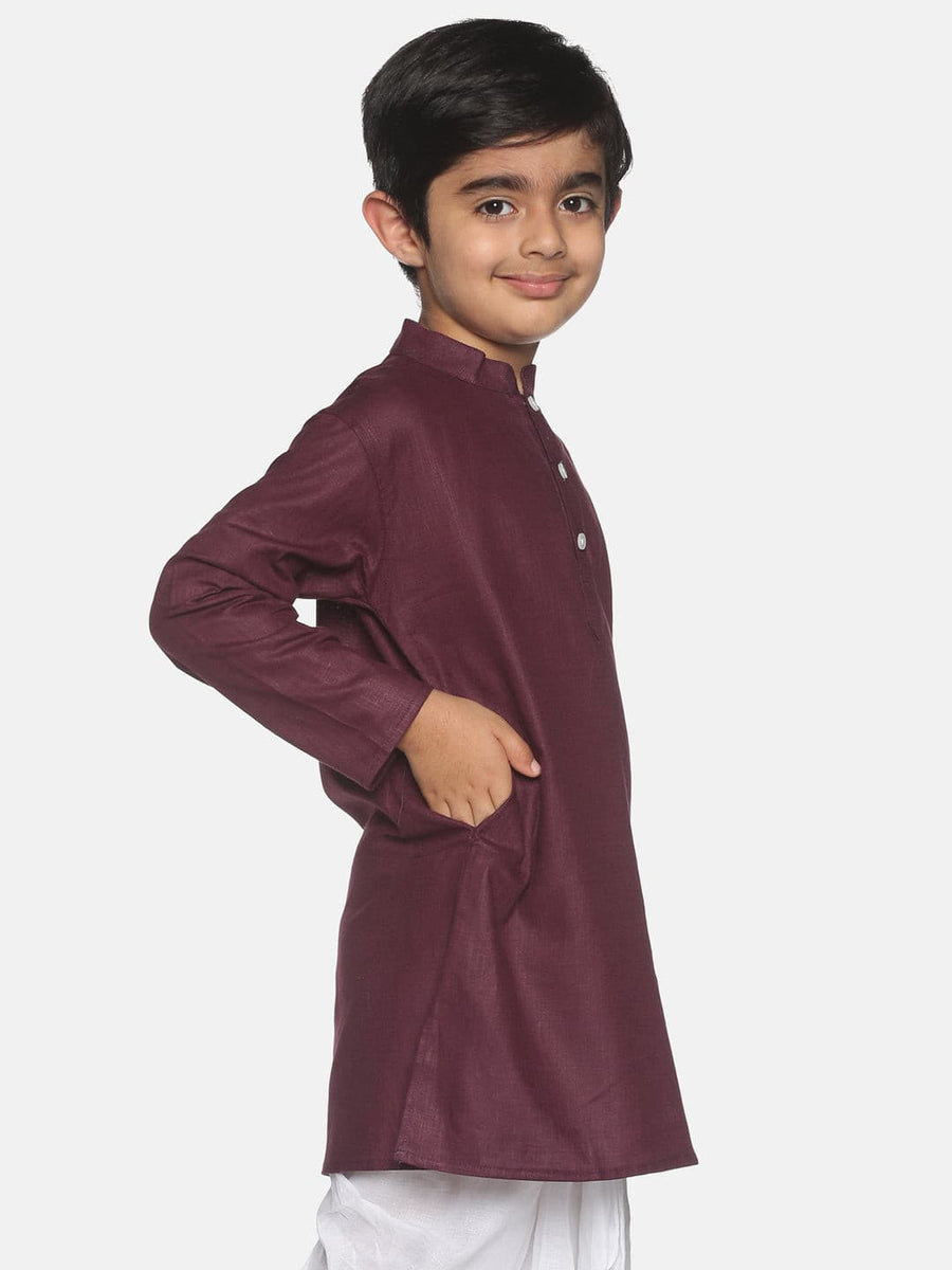 Boys Maroon Colour Cotton Kurta