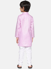 Boys Pink Colour Cotton Kurta Pyjama Set