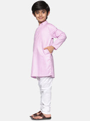 Boys Pink Colour Cotton Kurta Pyjama Set