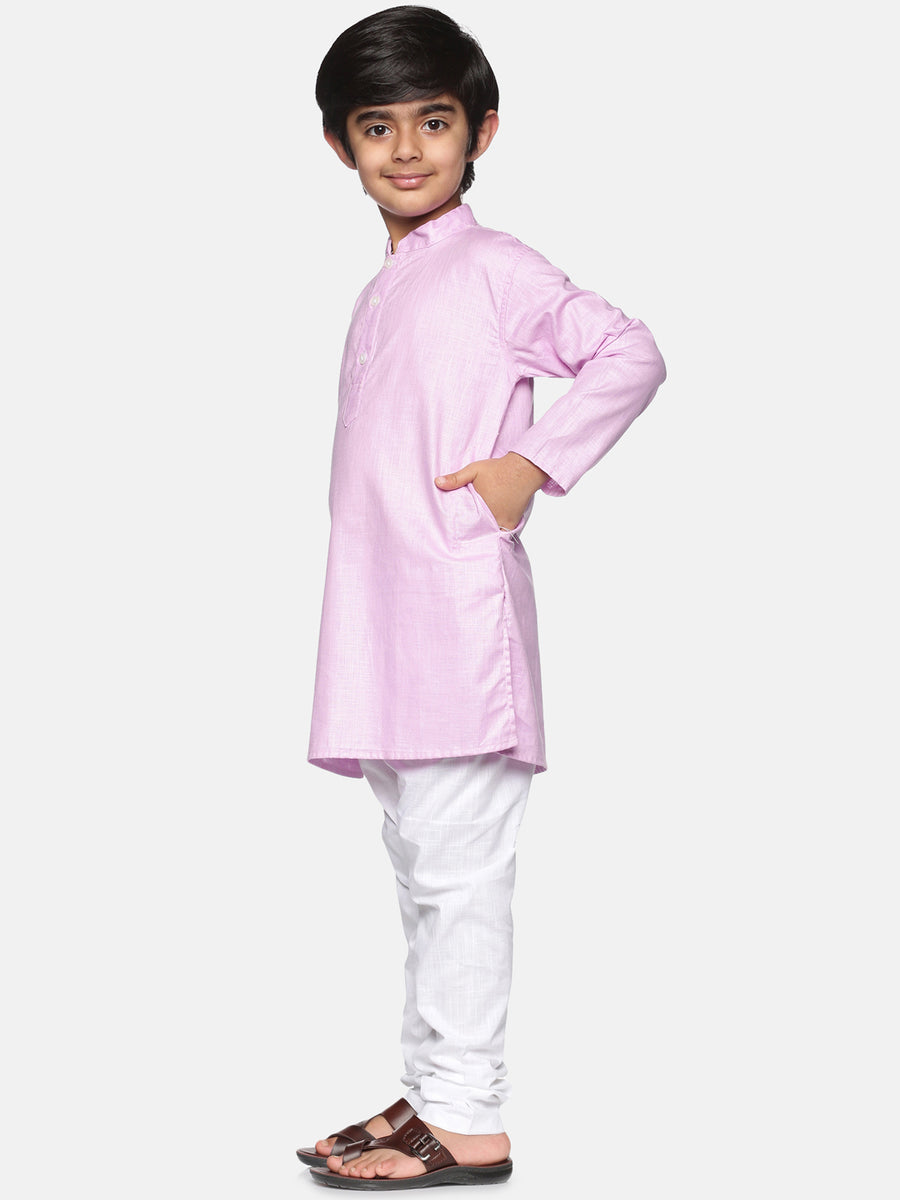 Boys Pink Colour Cotton Kurta Pyjama Set