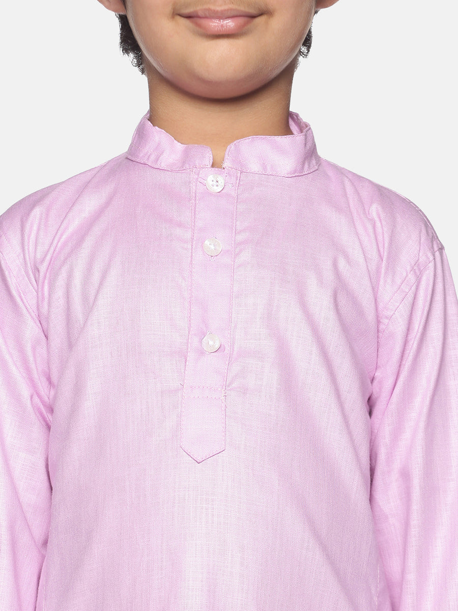 Boys Pink Colour Cotton Kurta Pyjama Set