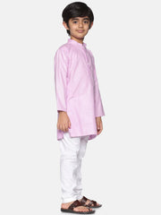 Boys Pink Colour Cotton Kurta Pyjama Set