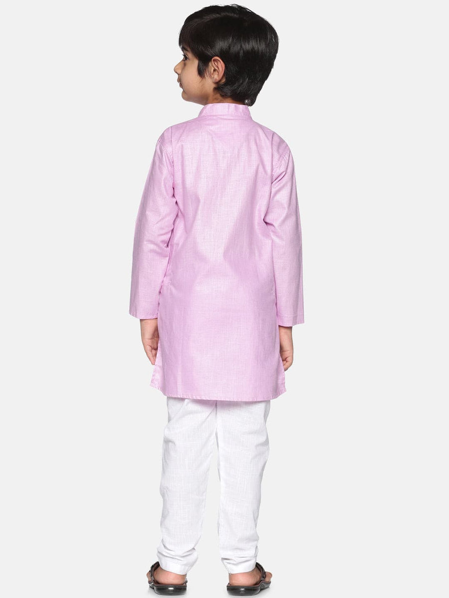 Boys Pink Colour Cotton Kurta Pyjama Set