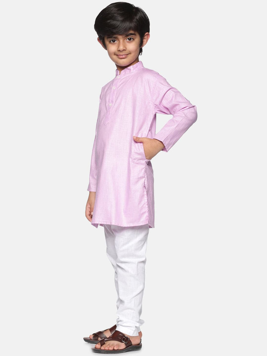 Boys Pink Colour Cotton Kurta Pyjama Set