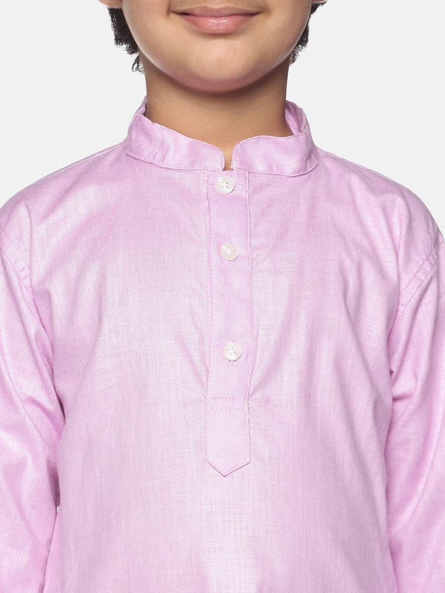 Boys Pink Colour Cotton Kurta Pyjama Set