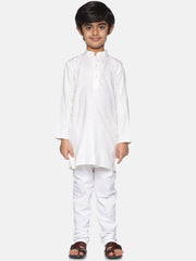 Boys Off White Colour Cotton Kurta Pyjama Set