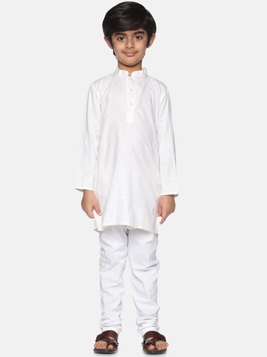Boys Off White Colour Cotton Kurta Pyjama Set