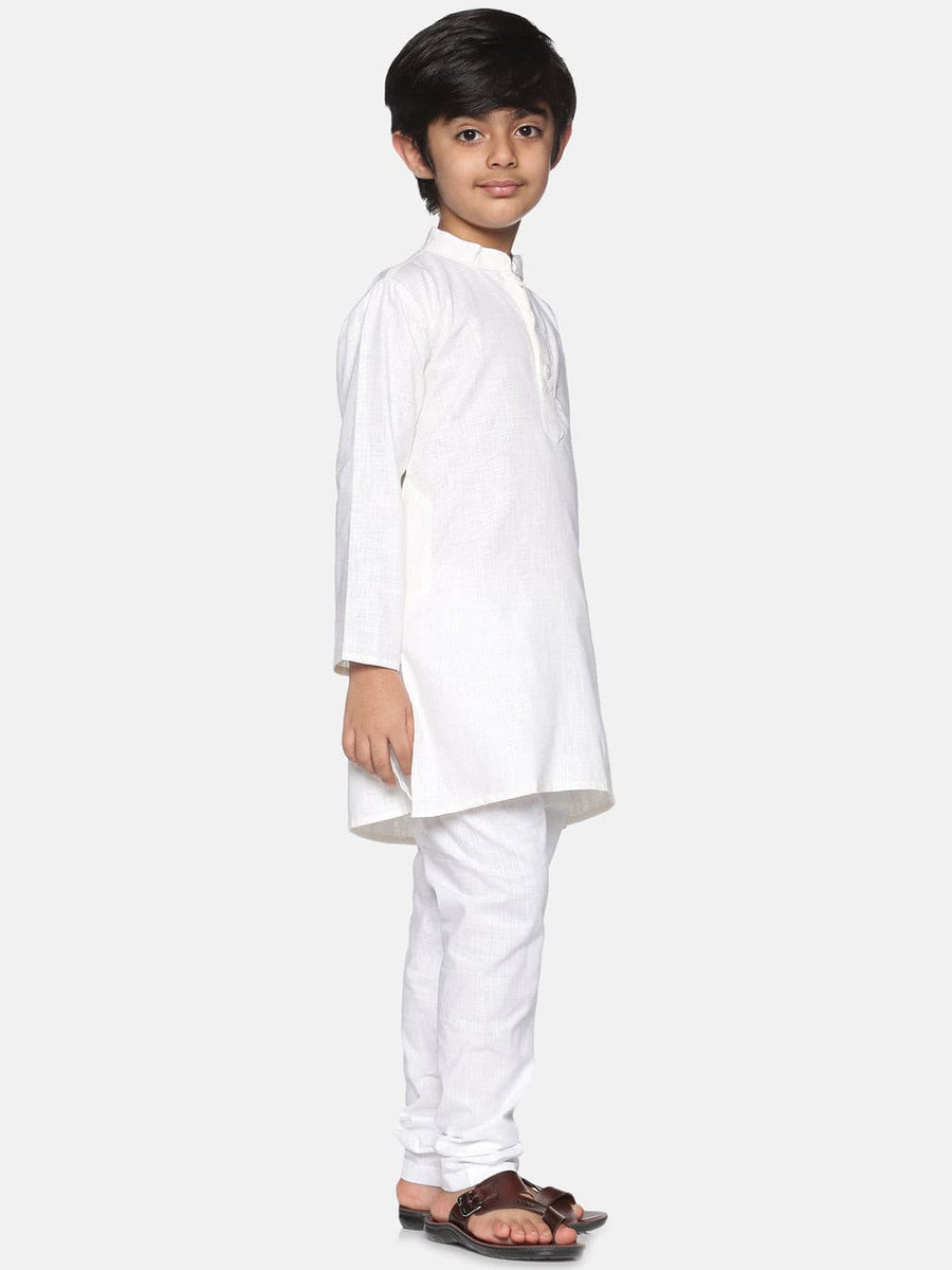 Boys Off White Colour Cotton Kurta Pyjama Set