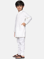 Boys Off White Colour Cotton Kurta Pyjama Set