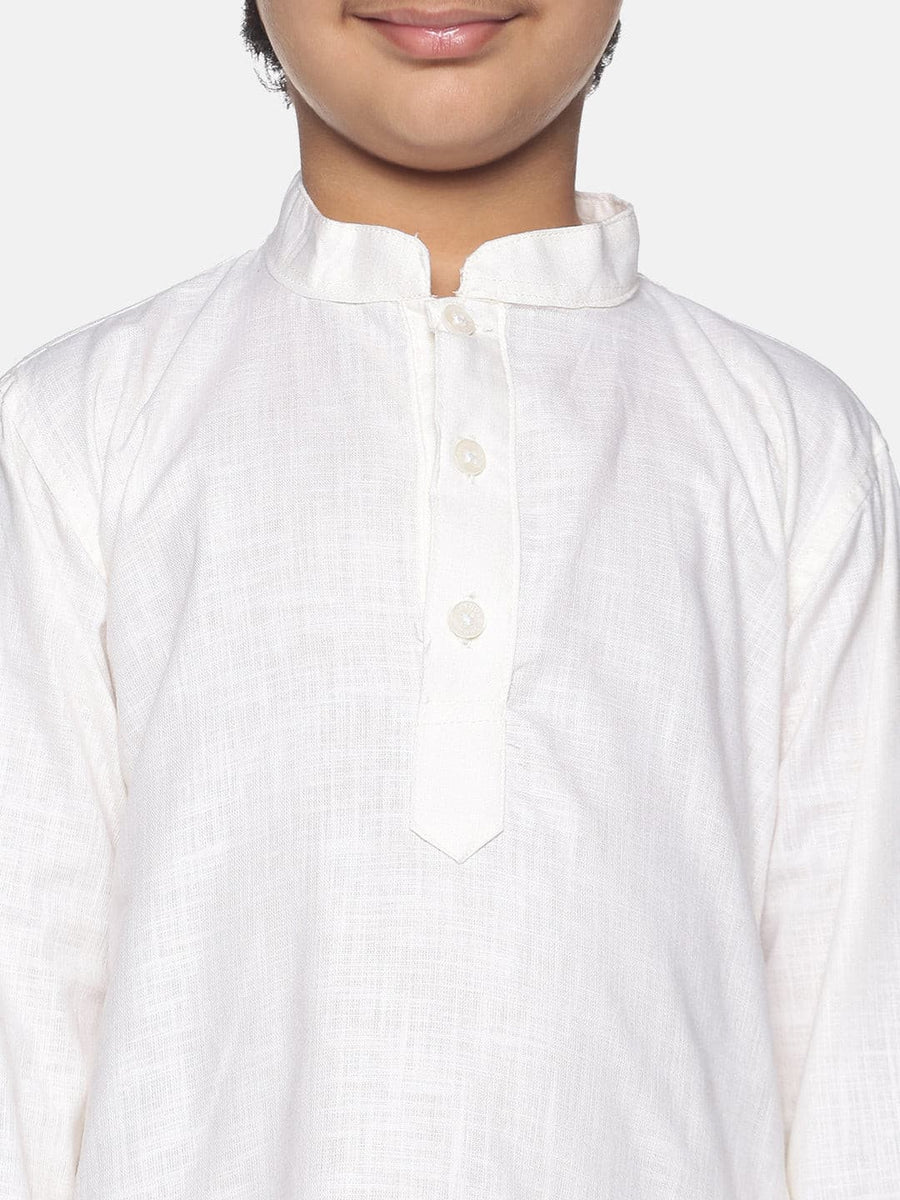 Boys Off White Colour Cotton Kurta Pyjama Set