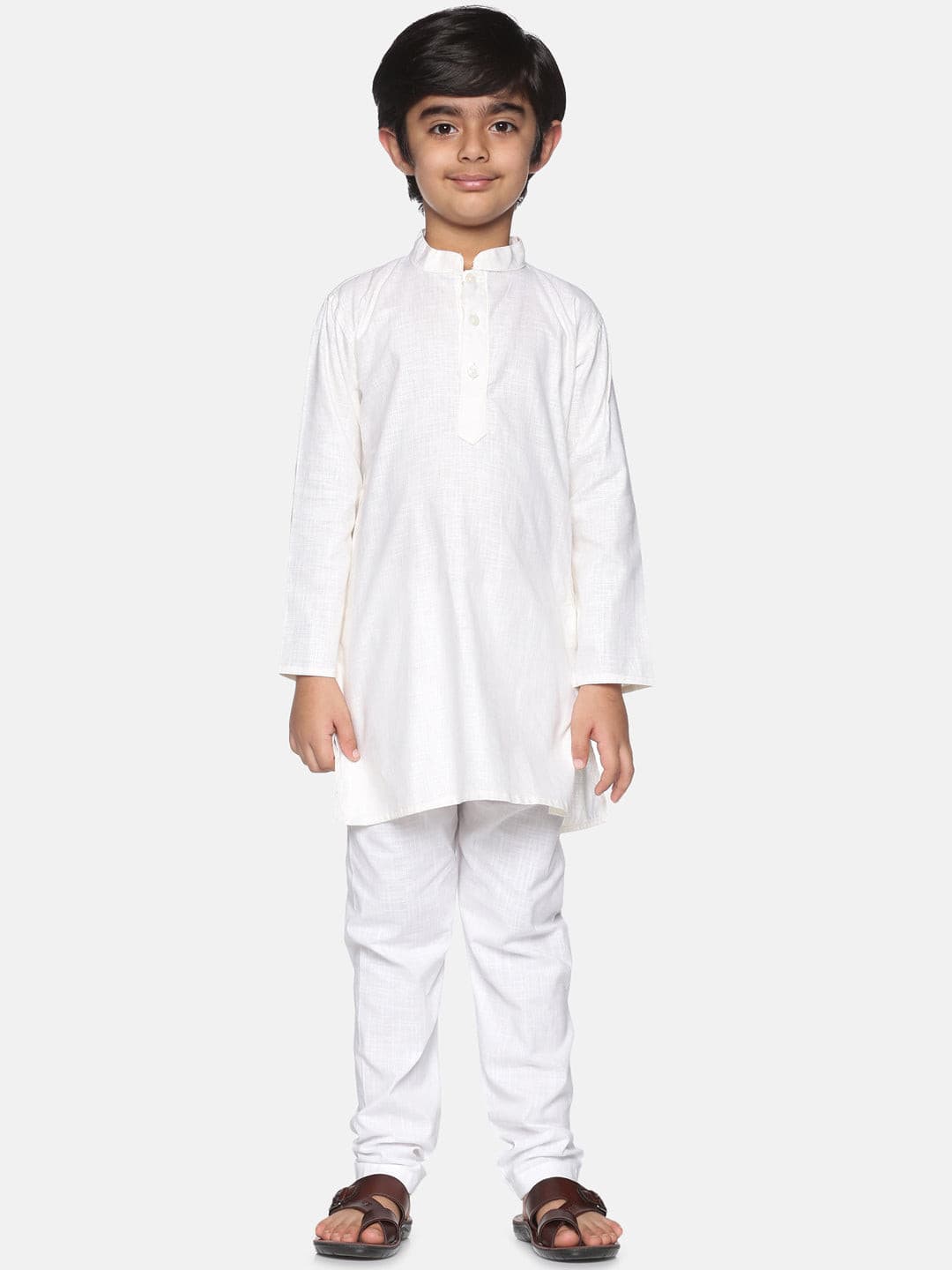 Boys Off White Colour Cotton Kurta Pyjama Set