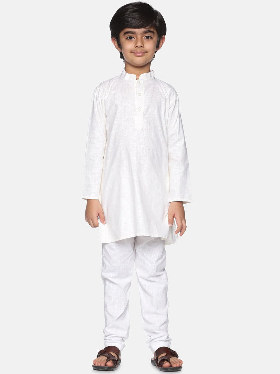 Boys Off White Colour Cotton Kurta Pyjama Set