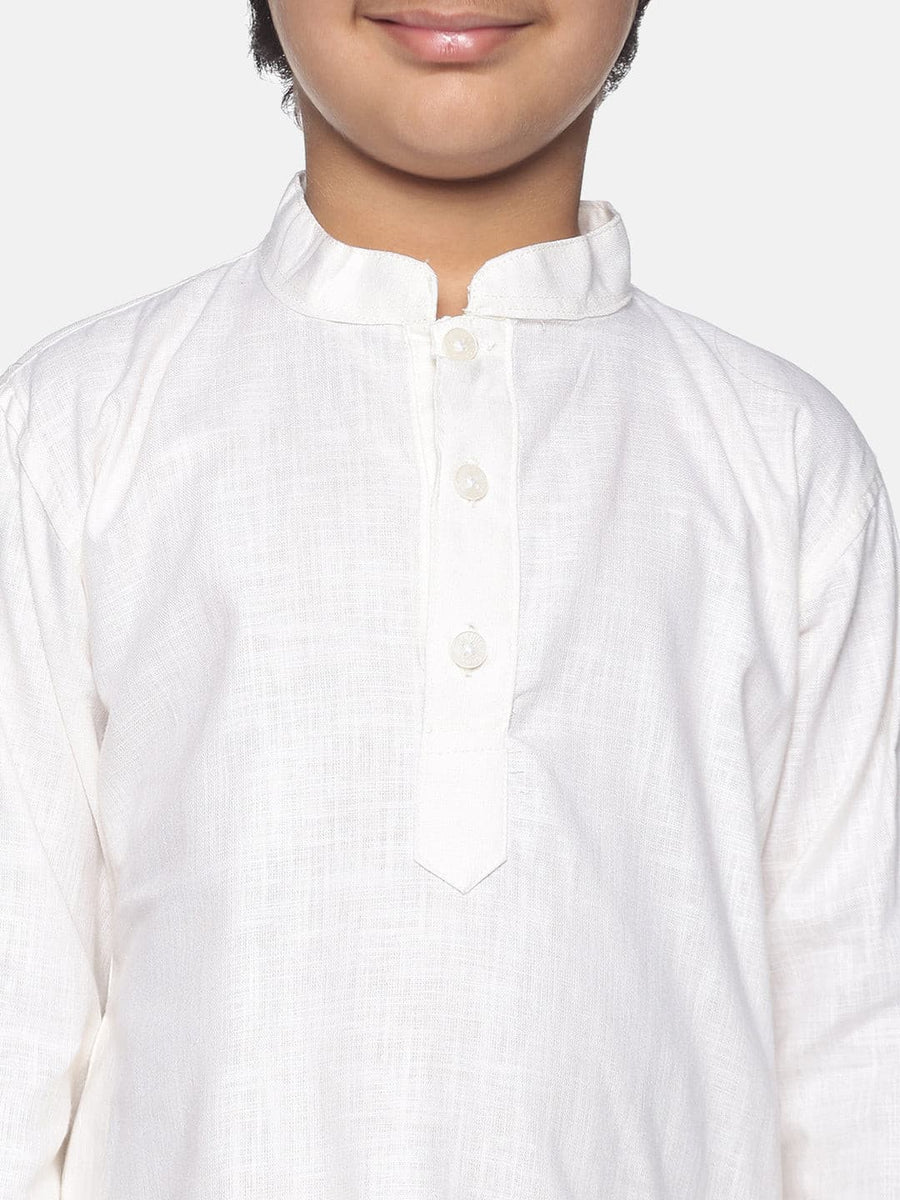 Boys Off White Colour Cotton Kurta Pyjama Set