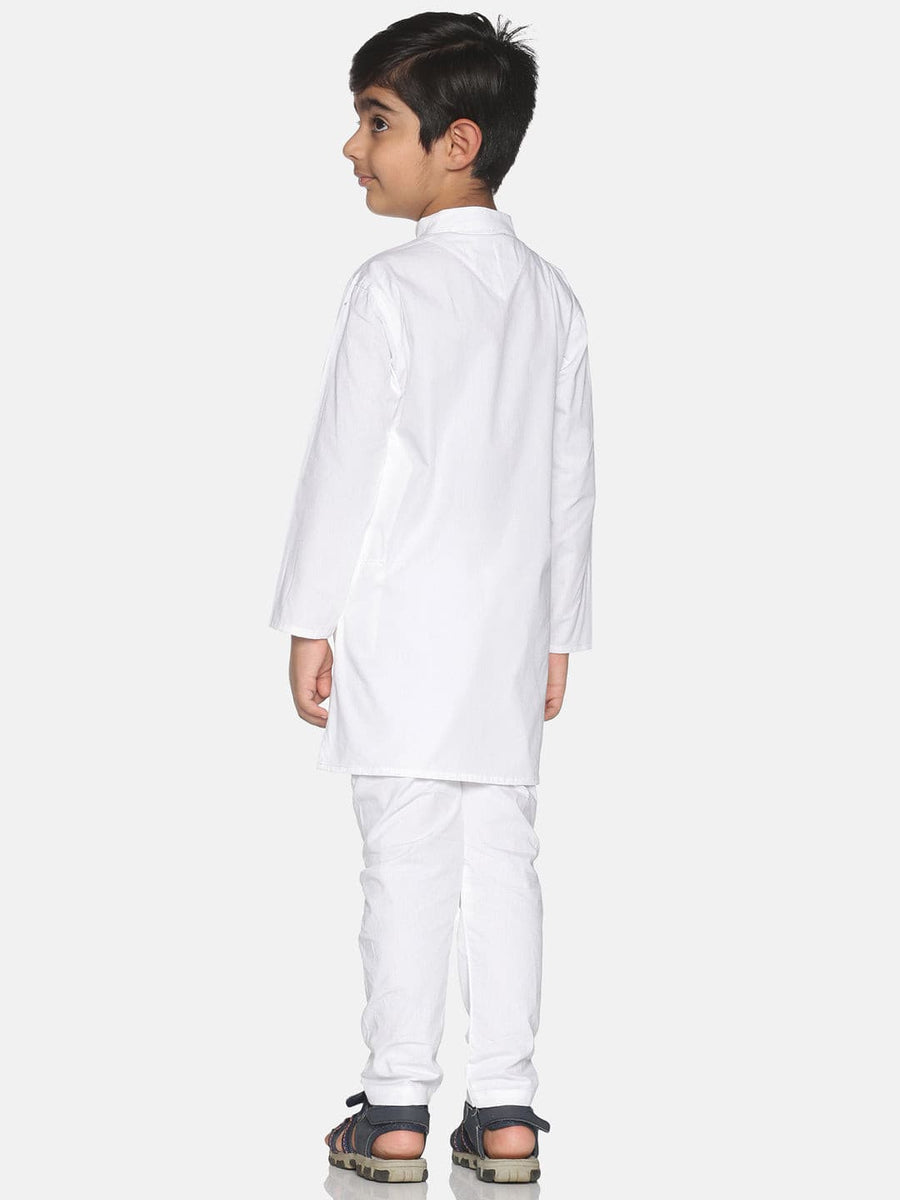 Boys White Colour Cotton Kurta Pyjama Set.