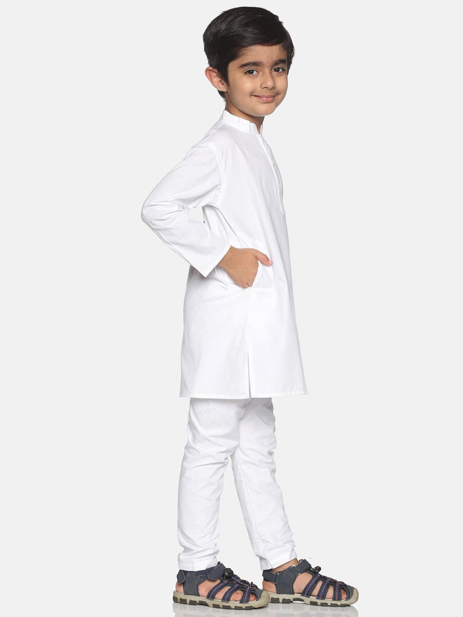 Boys White Colour Cotton Kurta Pyjama Set.