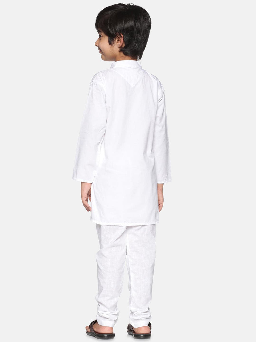 Boys White Colour Cotton Kurta Pyjama Set.