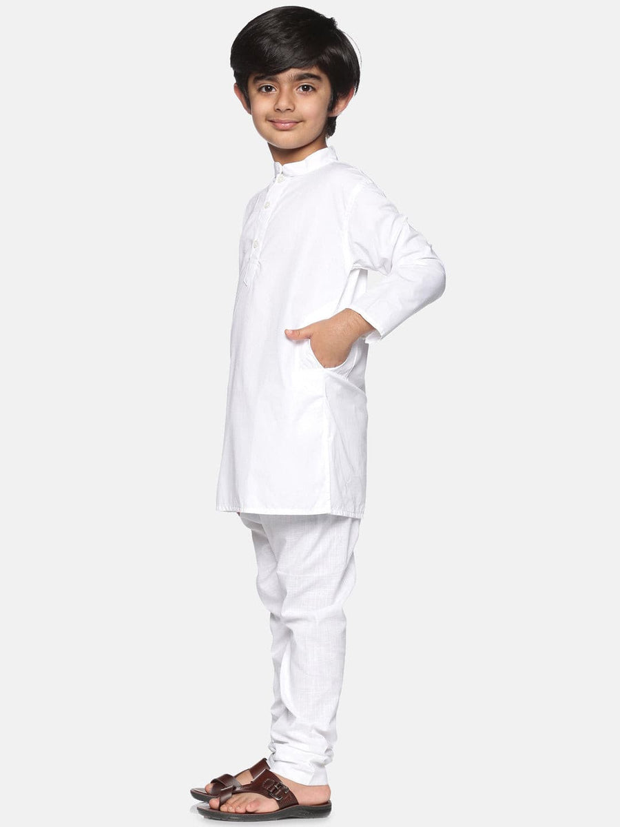 Boys White Colour Cotton Kurta Pyjama Set.