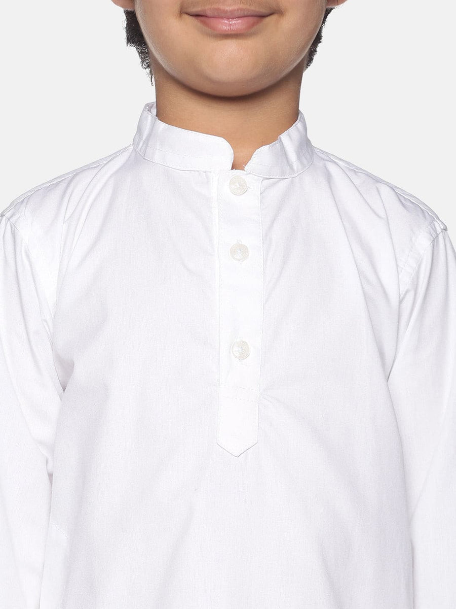 Boys White Colour Cotton Kurta Pyjama Set.