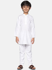 Boys White Colour Cotton Kurta Pyjama Set
