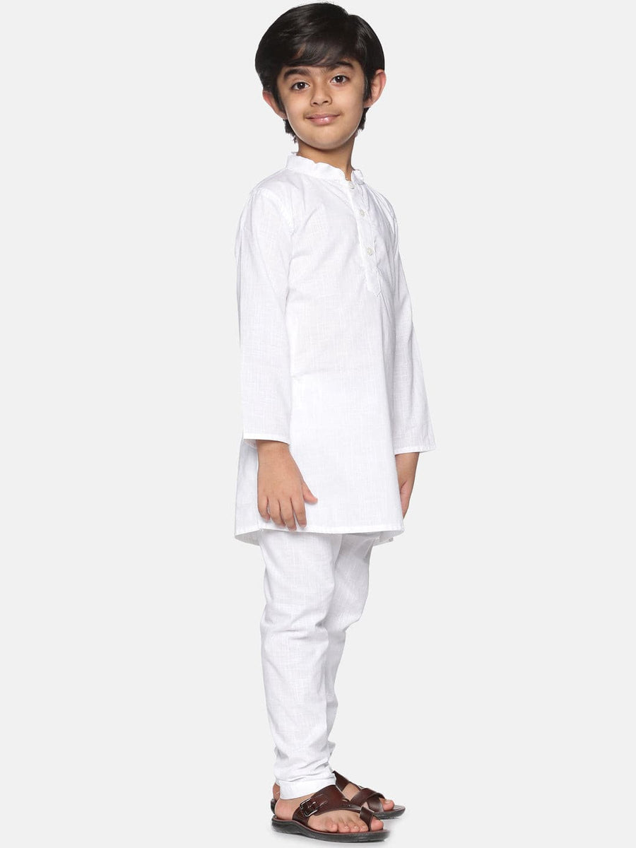 Boys White Colour Cotton Kurta Pyjama Set.