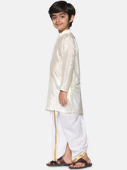 Boys Off White Colour Art Silk Kurta Dhoti Pant Set