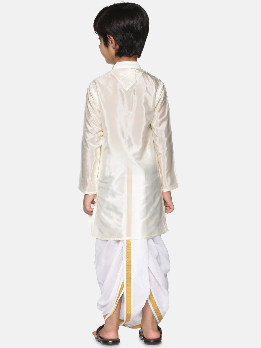 Boys Off White Colour Art Silk Kurta Dhoti Pant Set