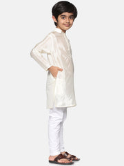 Boys Off White Colour Art Silk Kurta Pyjama Set