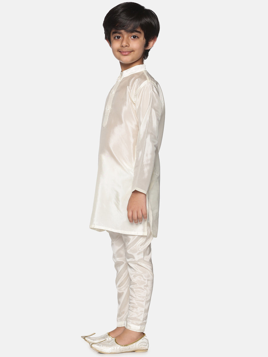 Boys Off White Colour Art Silk Kurta Pyjama Set