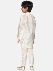 Boys Off White Colour Art Silk Kurta Pyjama Set