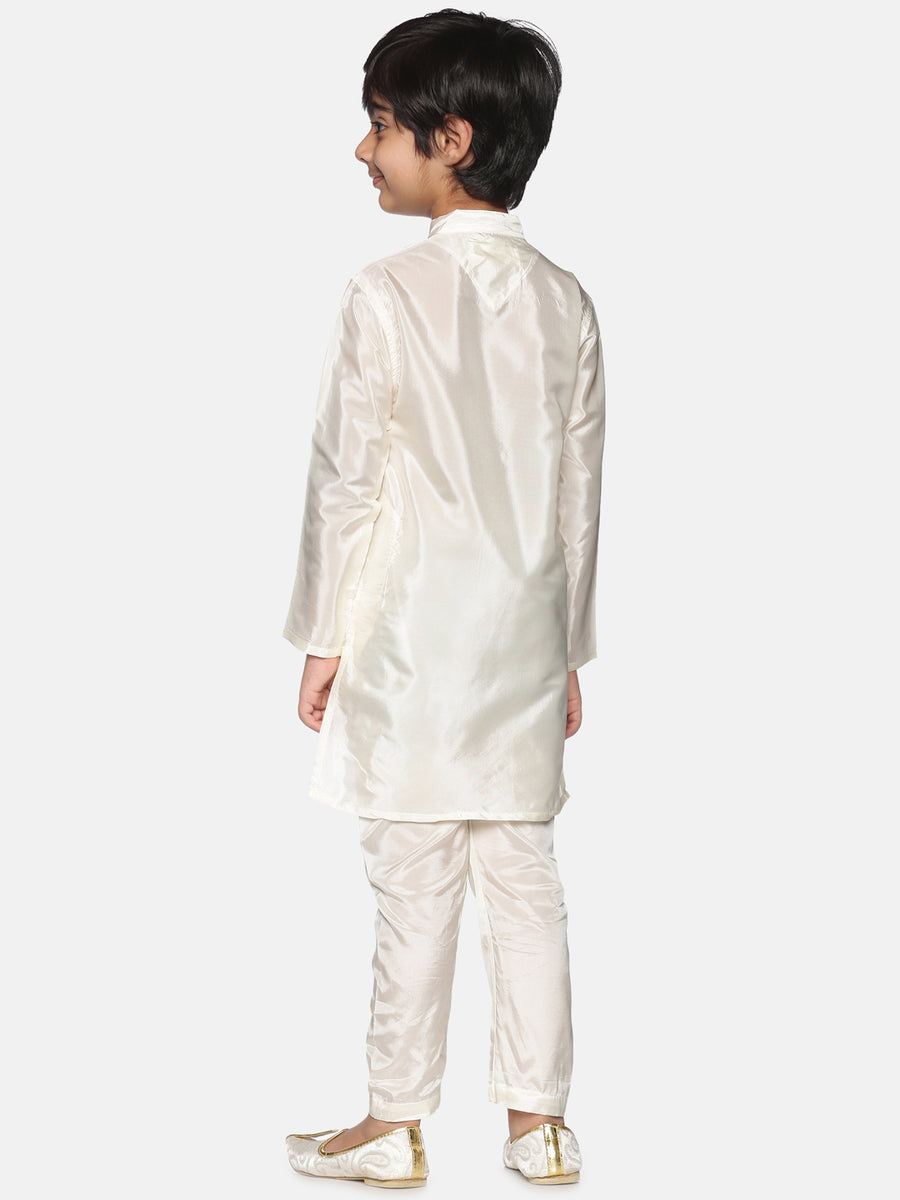 Boys Off White Colour Art Silk Kurta Pyjama Set