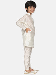 Boys Off White Colour Art Silk Kurta Pyjama Set