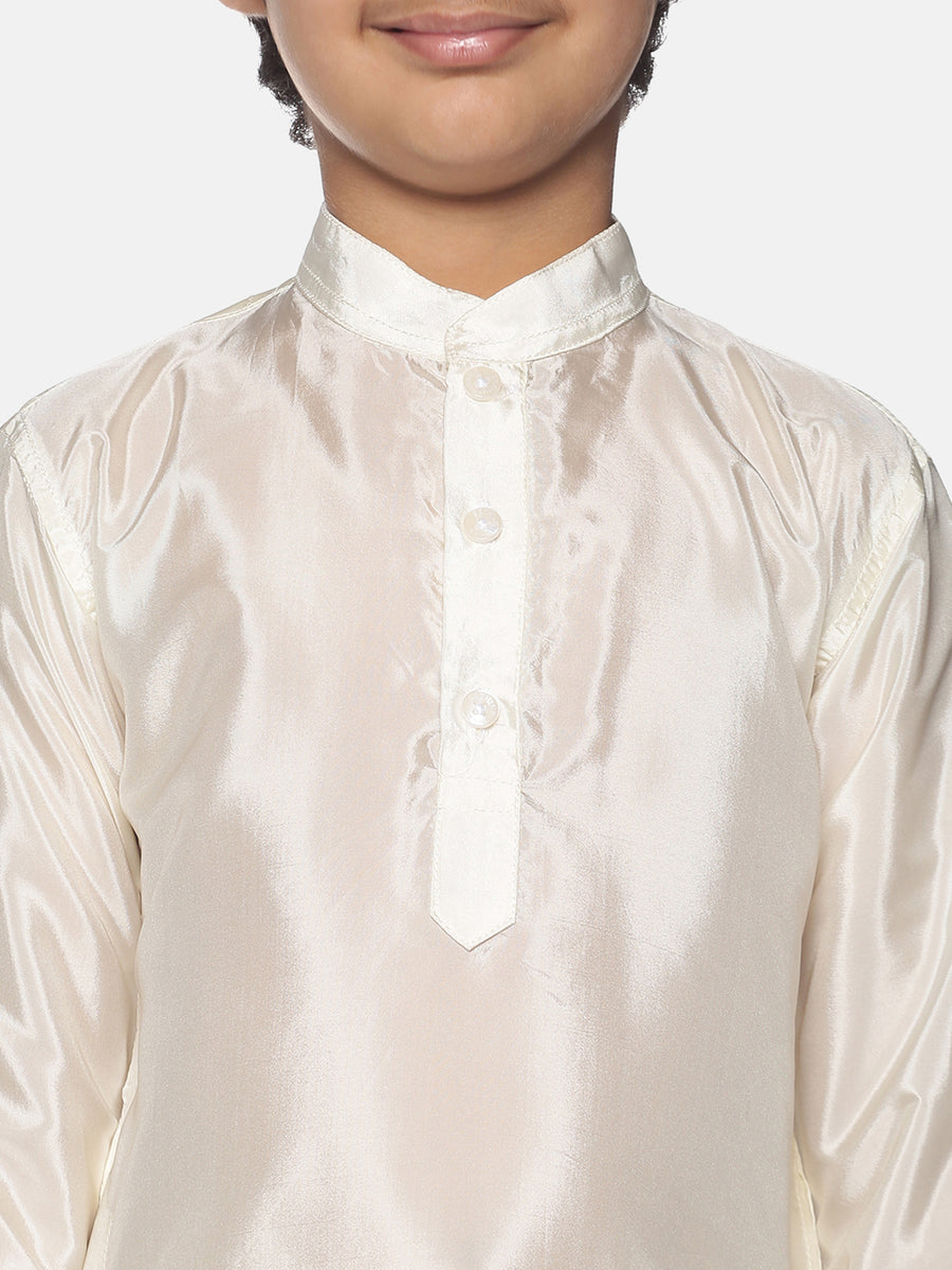 Boys Off White Colour Art Silk Kurta Pyjama Set