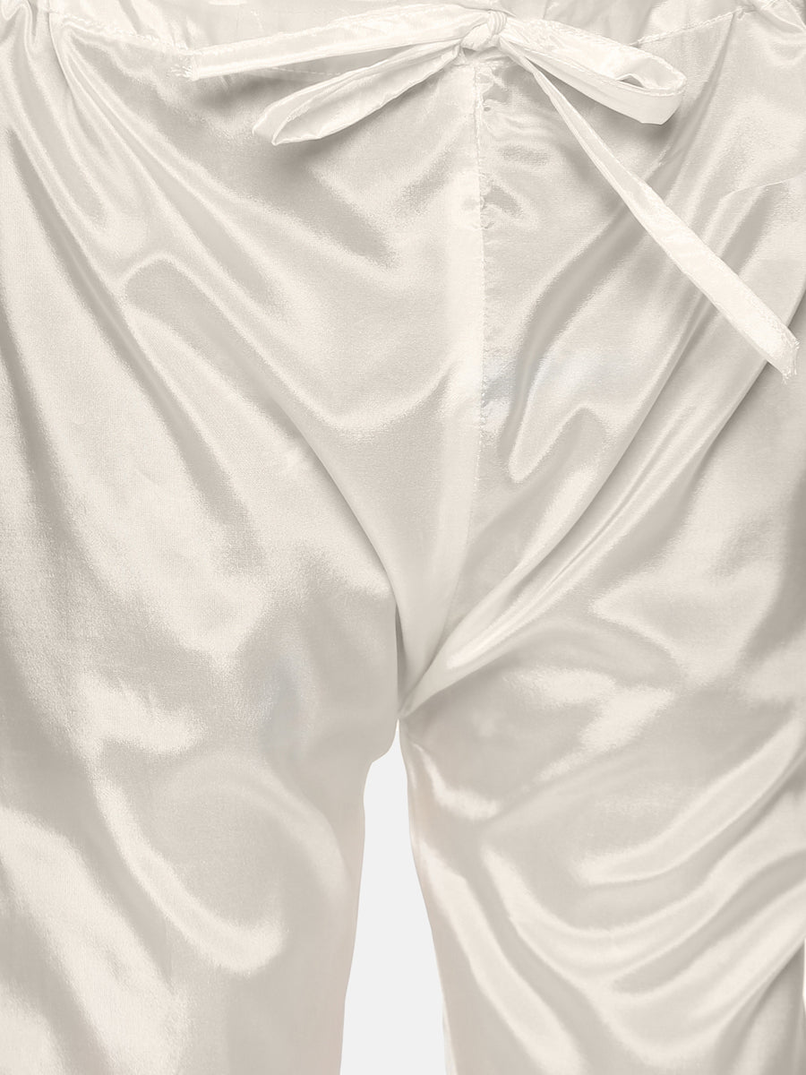 Boys Off White Colour Art Silk Kurta Pyjama Set