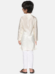 Boys Off White Colour Art Silk Kurta Pyjama Set