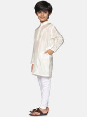 Boys Off White Colour Art Silk Kurta Pyjama Set