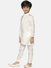 Boys Off White Colour Art Silk Kurta Pyjama Set