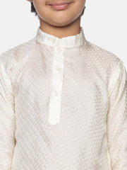 Boys Off White Colour Art Silk Kurta Pyjama Set