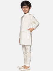 Boys Off White Colour Art Silk Kurta Pyjama Set