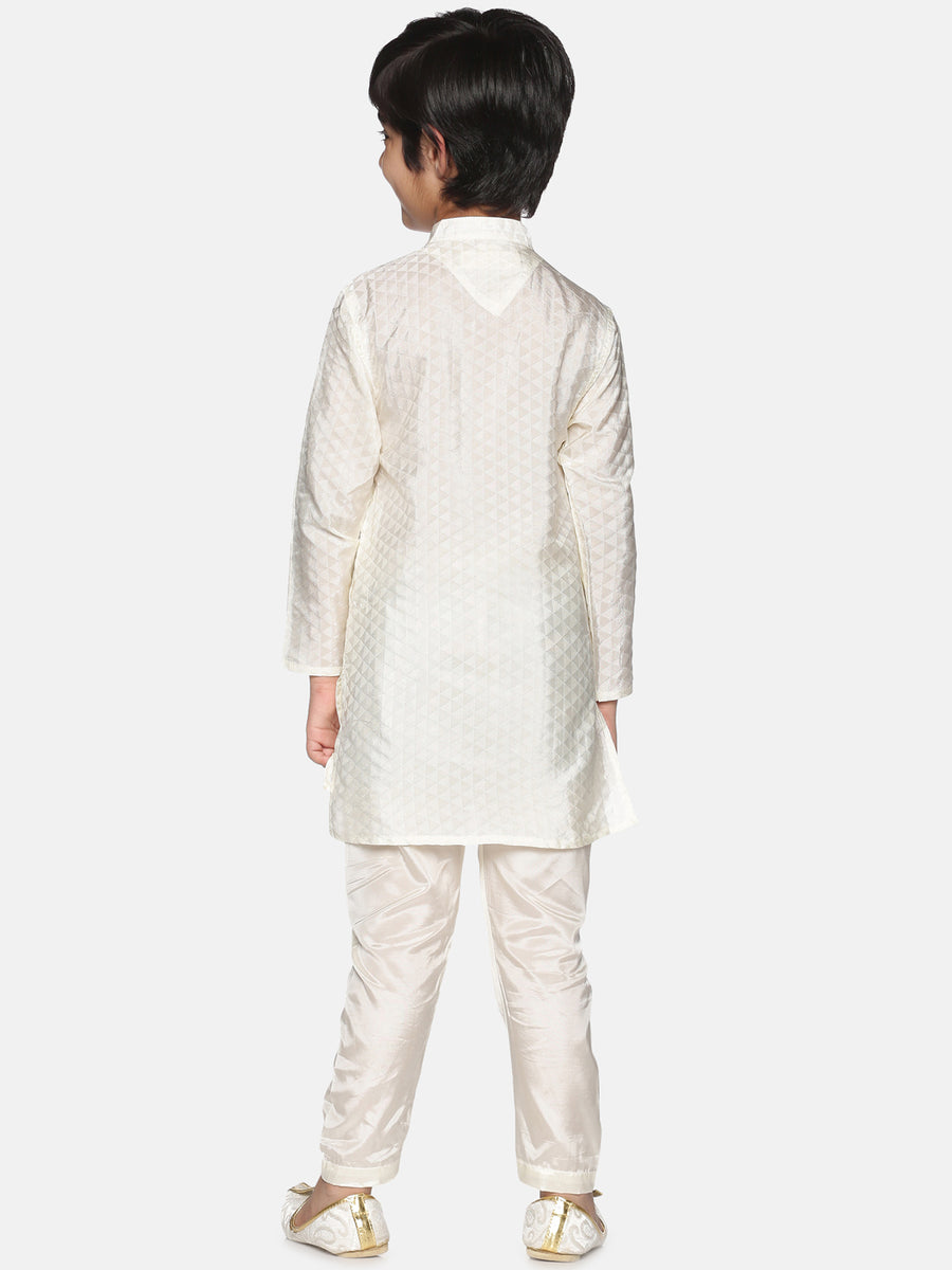 Boys Off White Colour Art Silk Kurta Pyjama Set